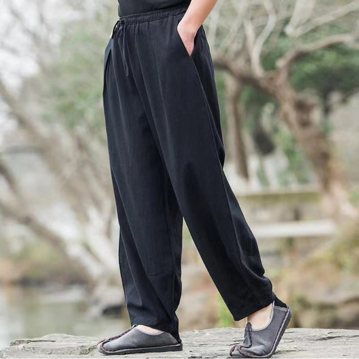 Spodnie haremowe męskie z bawełny Buddha Stones Casual Simple Drawstring z kieszeniami