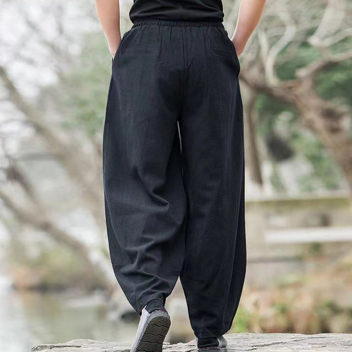 Spodnie haremowe męskie z bawełny Buddha Stones Casual Simple Drawstring z kieszeniami