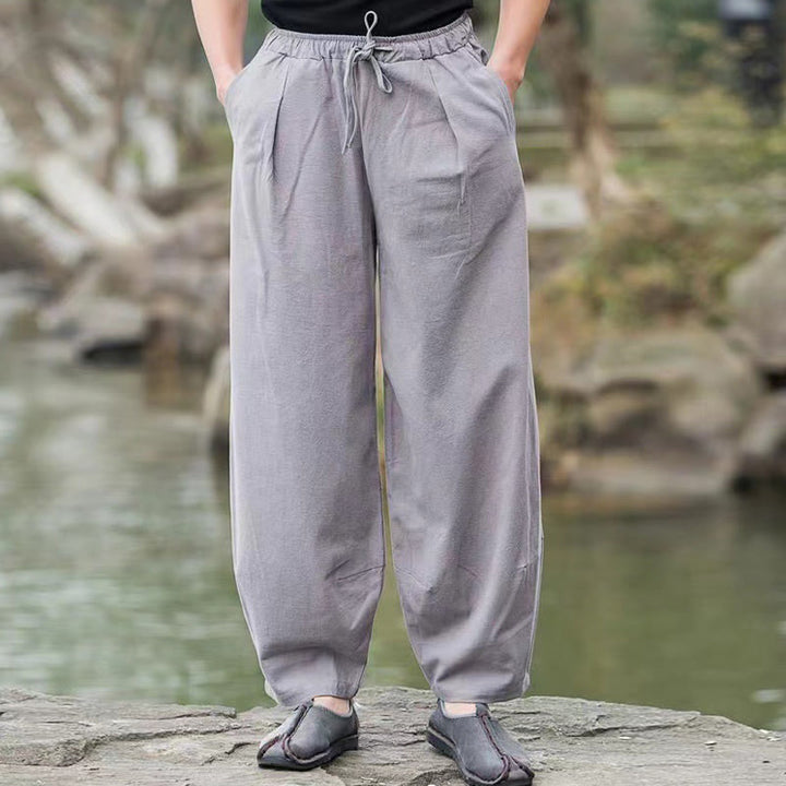 Spodnie haremowe męskie z bawełny Buddha Stones Casual Simple Drawstring z kieszeniami