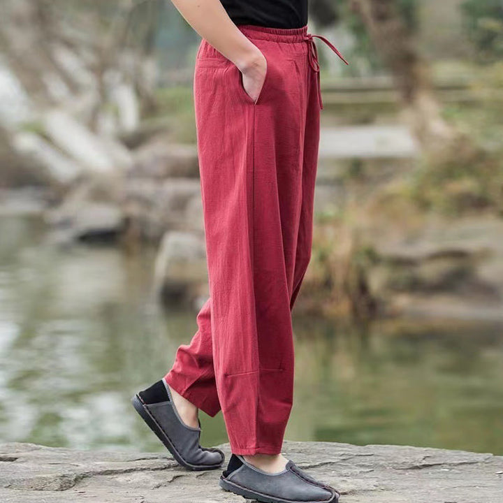 Spodnie haremowe męskie z bawełny Buddha Stones Casual Simple Drawstring z kieszeniami