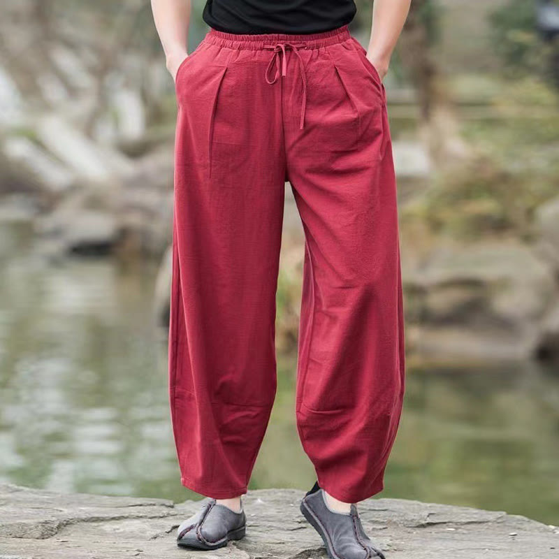 Spodnie haremowe męskie z bawełny Buddha Stones Casual Simple Drawstring z kieszeniami - image 15