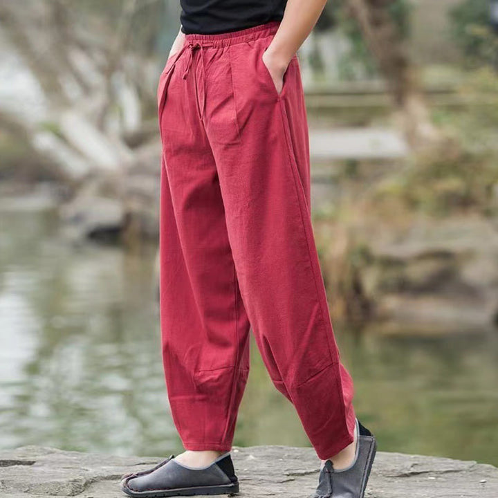 Spodnie haremowe męskie z bawełny Buddha Stones Casual Simple Drawstring z kieszeniami