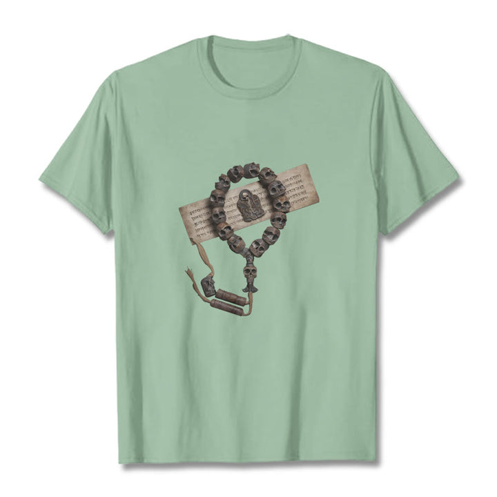 Buddha Stones Tybetańskie Władca Trupów Koraliki Leśne Wzór Koszulka T-shirt - Jasnozielony - 2XL - image 16