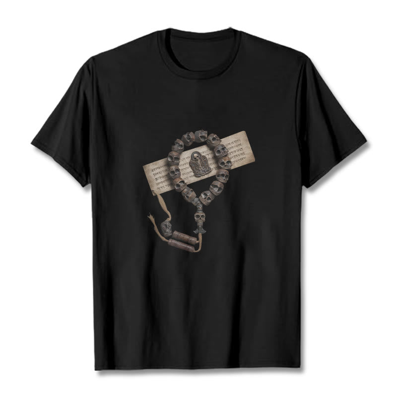 Buddha Stones Tybetańskie Władca Trupów Koraliki Leśne Wzór Koszulka T-shirt - Czarny - 2XL - image 9