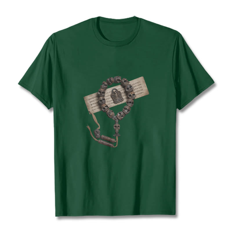 Buddha Stones Tybetańskie Władca Trupów Koraliki Leśne Wzór Koszulka T-shirt - Leśna zieleń - 2XL - image 7