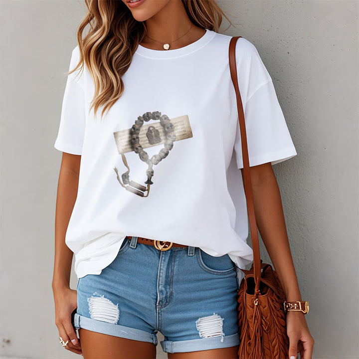 Buddha Stones Tybetańskie Władca Trupów Koraliki Leśne Wzór Koszulka T-shirt - image 2