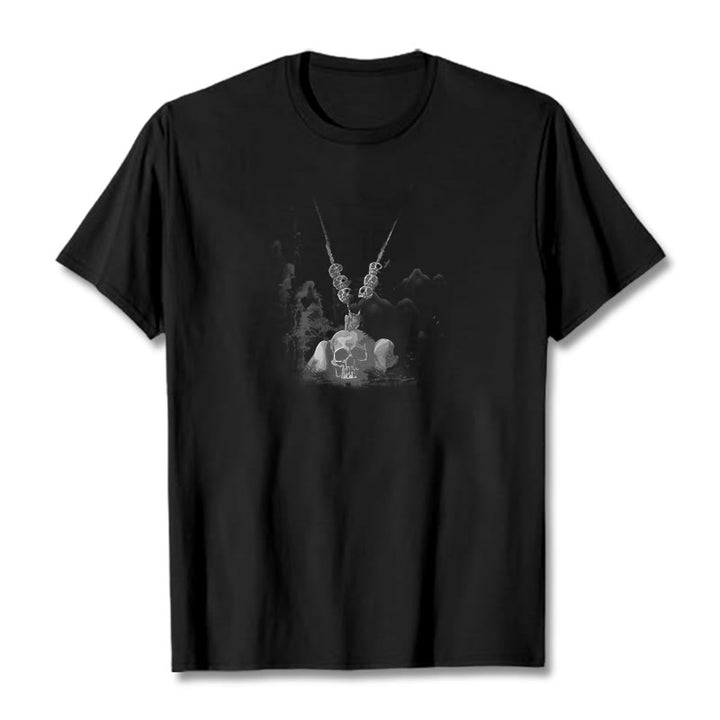 Buddha Stones Tybetańskie Władca Trupów Czaszki Las Wisiorek Chmury Projekt Koszulka T-shirt - Czarny - 2XL - image 7