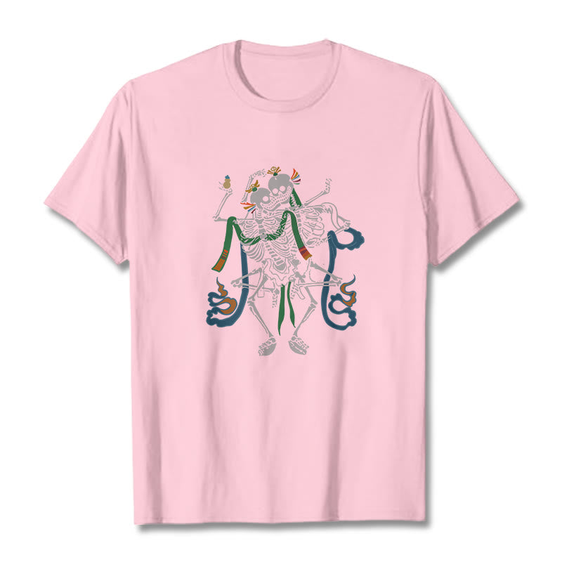 Buddha Stones Tybetański Pan Lasu Zwłok Wzór T-shirt - Jasnoróżowy - 2XL - image 13