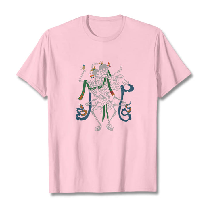 Buddha Stones Tybetański Pan Lasu Zwłok Wzór T-shirt - Jasnoróżowy - 2XL - image 13