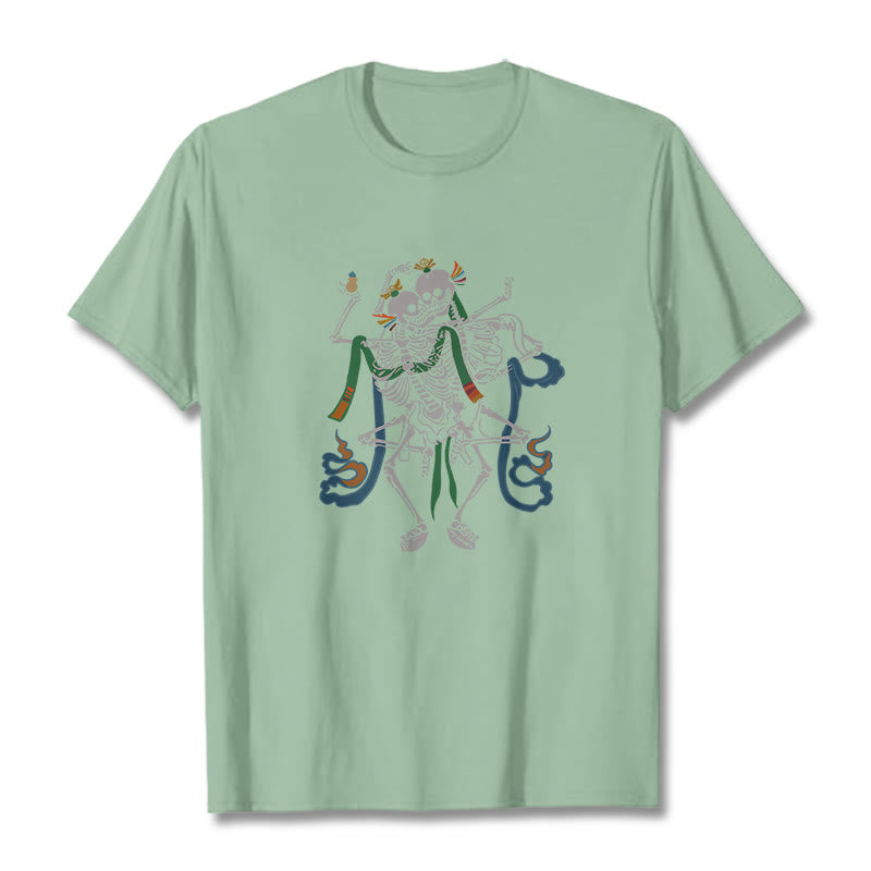 Buddha Stones Tybetański Pan Lasu Zwłok Wzór T-shirt - Jasnozielony - 2XL - image 15