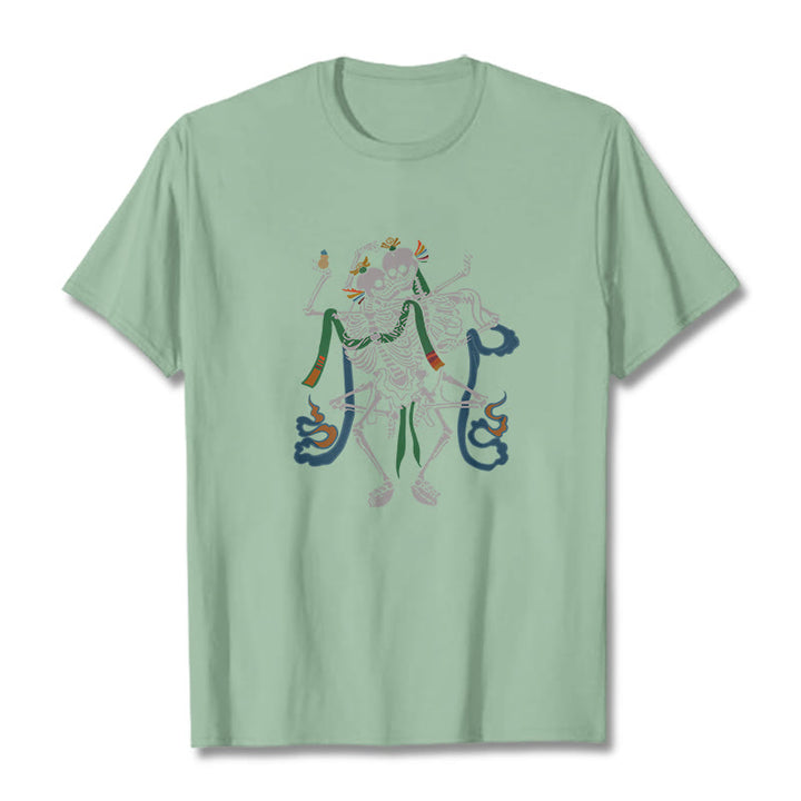 Buddha Stones Tybetański Pan Lasu Zwłok Wzór T-shirt - Jasnozielony - 2XL - image 15