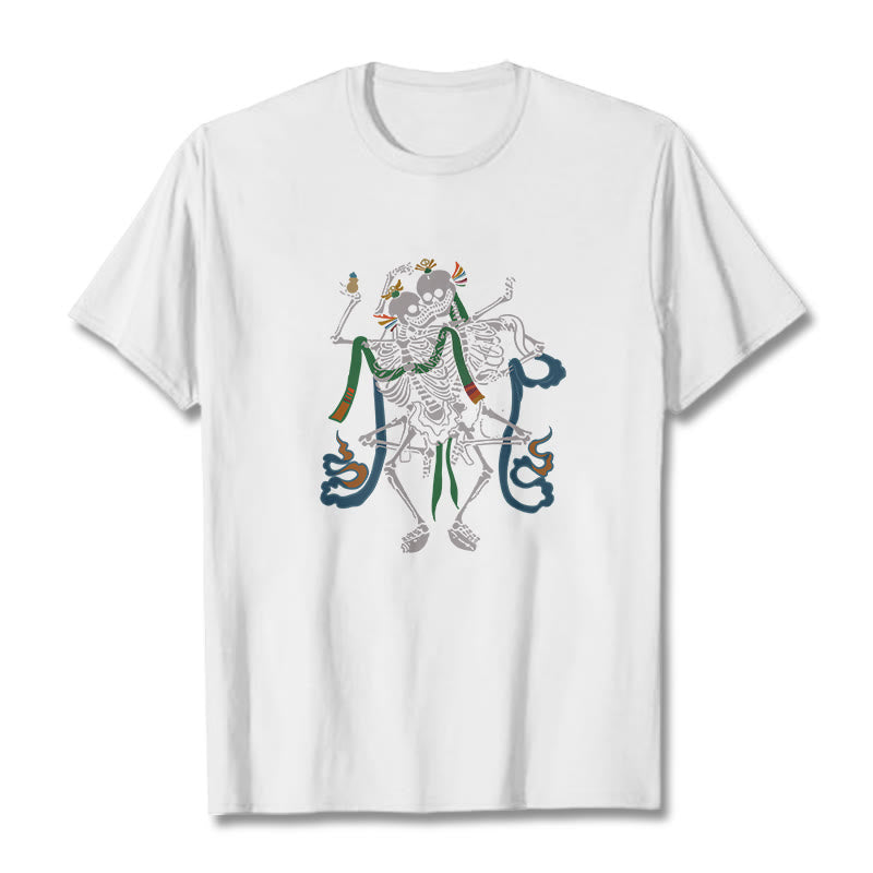 Buddha Stones Tybetański Pan Lasu Zwłok Wzór T-shirt - Biały - 2XL - image 7