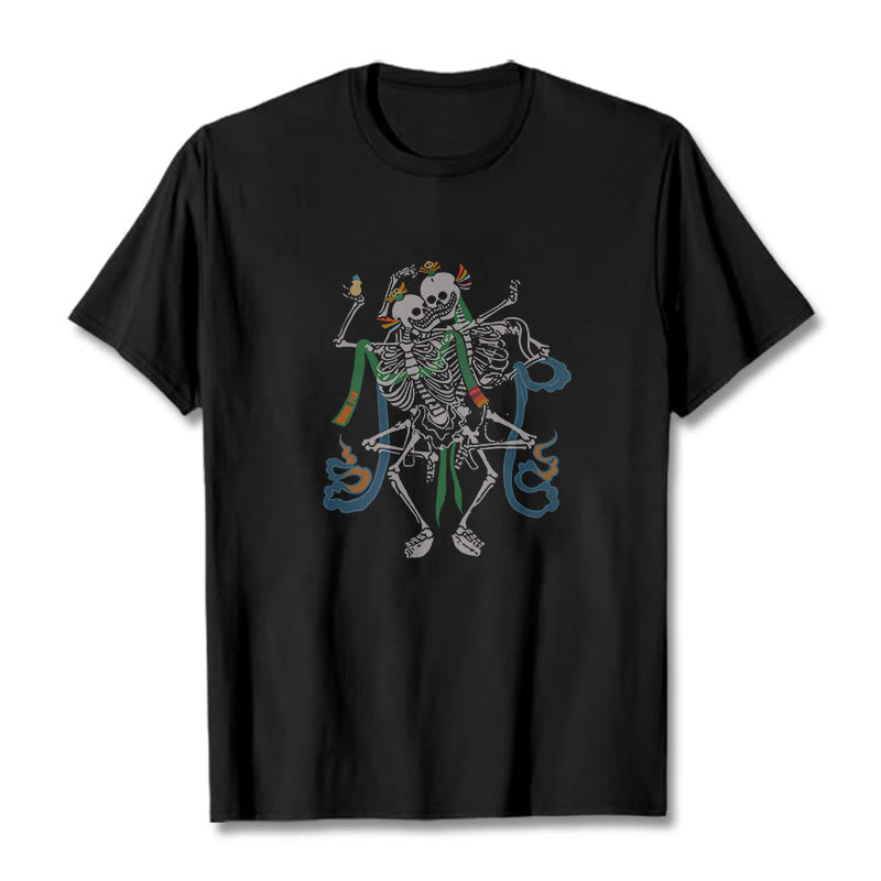 Buddha Stones Tybetański Pan Lasu Zwłok Wzór T-shirt - Czarny - 2XL - image 0