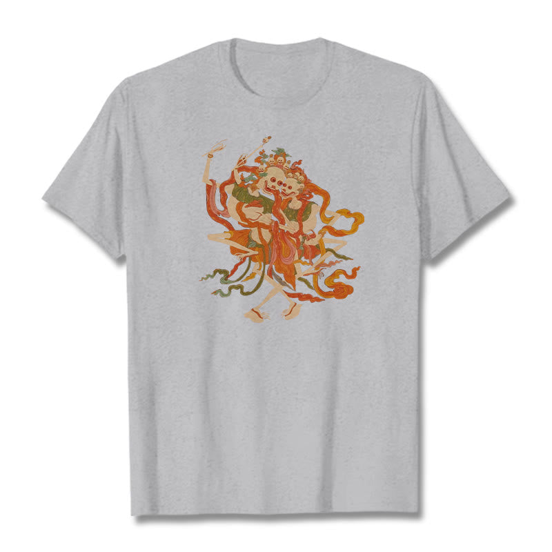 Buddha Stones Tybetańskie Kolorowe Władca Ciała Las Wzór Koszulka T-shirt - Jasnoszary - 2XL - image 21
