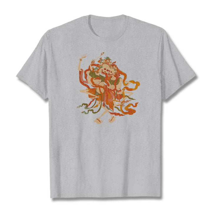 Buddha Stones Tybetańskie Kolorowe Władca Ciała Las Wzór Koszulka T-shirt - Jasnoszary - 2XL - image 21