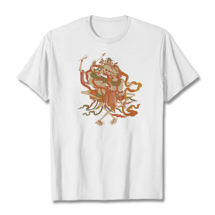Buddha Stones Tybetańskie Kolorowe Władca Ciała Las Wzór Koszulka T-shirt - Biały - 2XL - image 9