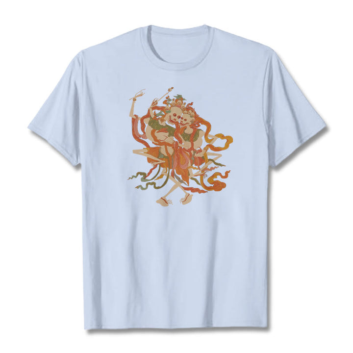Buddha Stones Tybetańskie Kolorowe Władca Ciała Las Wzór Koszulka T-shirt - Jasnoniebieski - 2XL - image 14