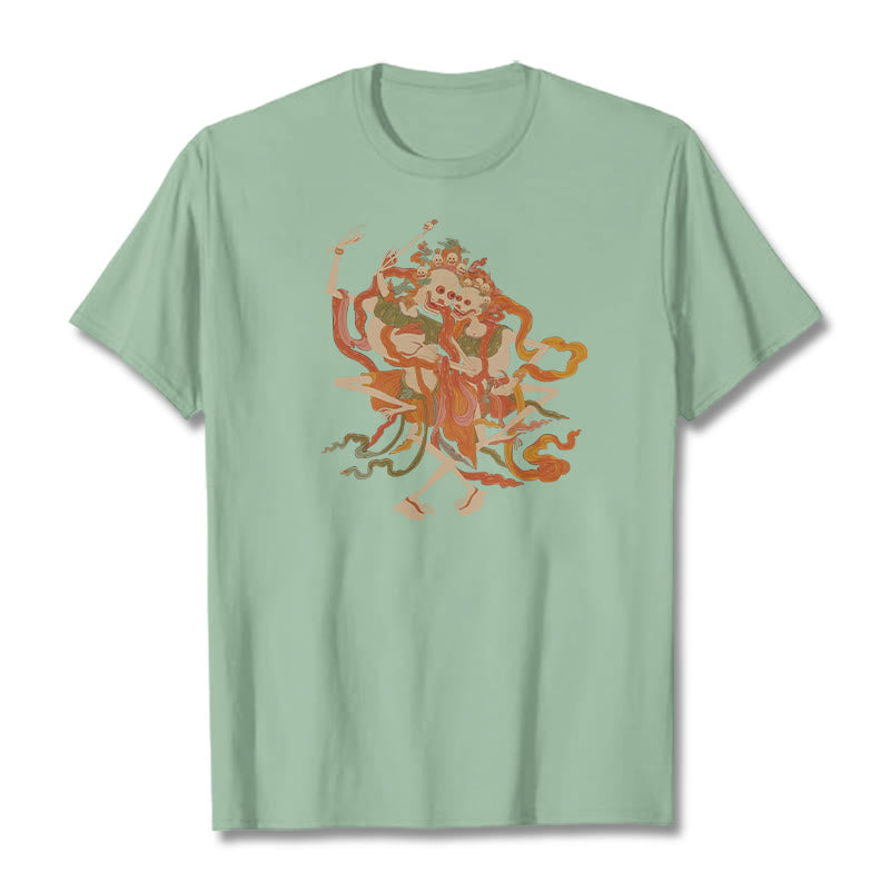 Buddha Stones Tybetańskie Kolorowe Władca Ciała Las Wzór Koszulka T-shirt - Jasnozielony - 2XL - image 17
