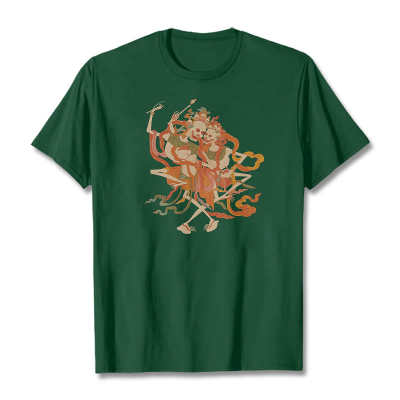 Buddha Stones Tybetańskie Kolorowe Władca Ciała Las Wzór Koszulka T-shirt - Leśna zieleń - 2XL - image 12
