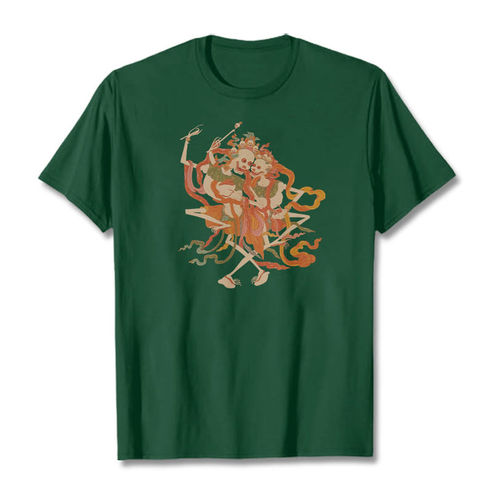 Buddha Stones Tybetańskie Kolorowe Władca Ciała Las Wzór Koszulka T-shirt - Leśna zieleń - 2XL - image 12