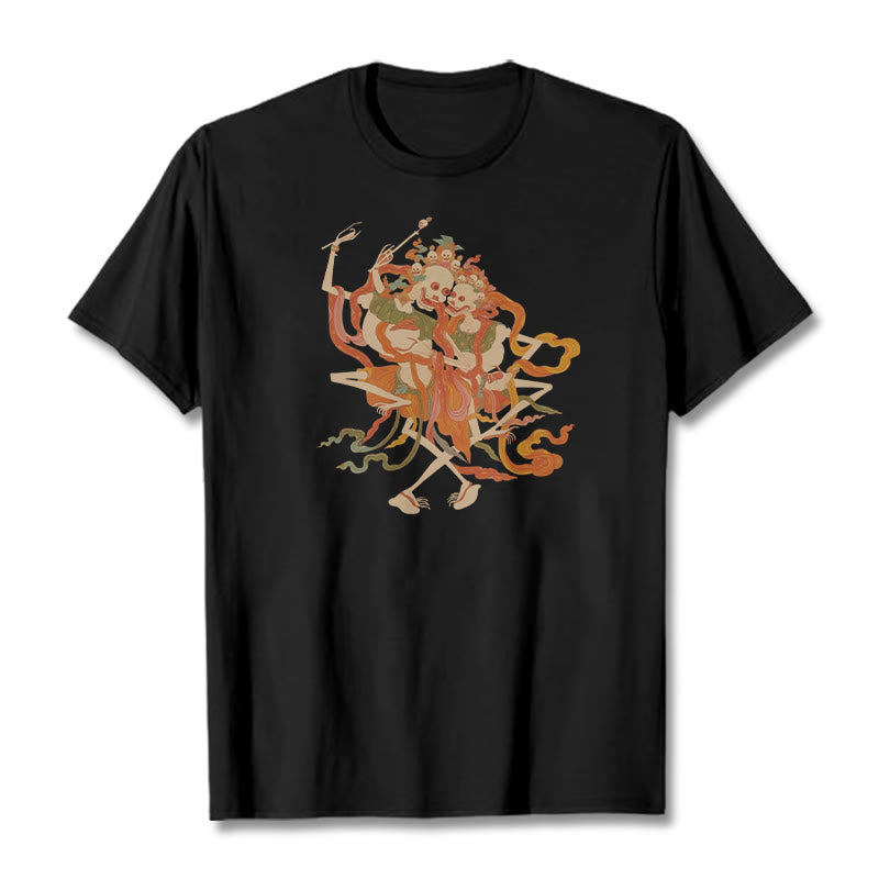 Buddha Stones Tybetańskie Kolorowe Władca Ciała Las Wzór Koszulka T-shirt - Czarny - 2XL - image 6