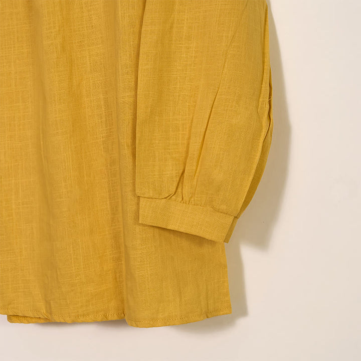 Koszula z okrągłym dekoltem i plisami z długim rękawem w stylu casual z Buddha Stones, bawełniana, lniana, damska - image 3