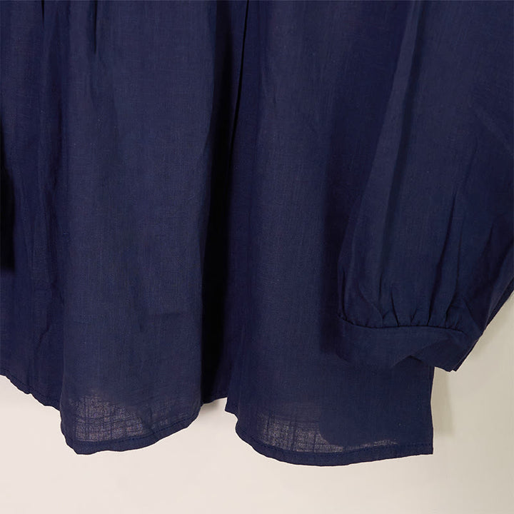 Koszula z okrągłym dekoltem i plisami z długim rękawem w stylu casual z Buddha Stones, bawełniana, lniana, damska - image 16