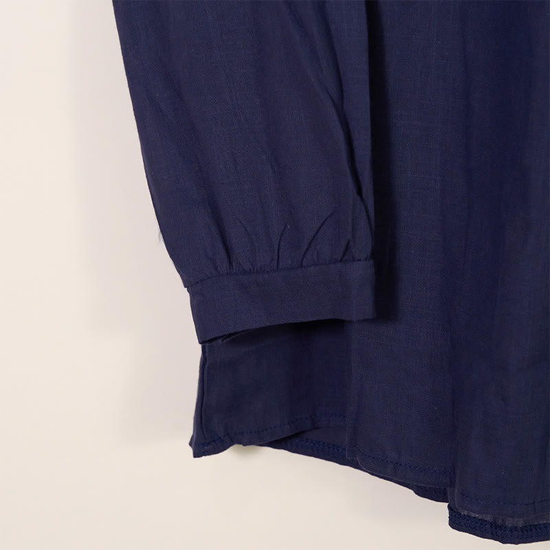 Koszula z okrągłym dekoltem i plisami z długim rękawem w stylu casual z Buddha Stones, bawełniana, lniana, damska - image 15