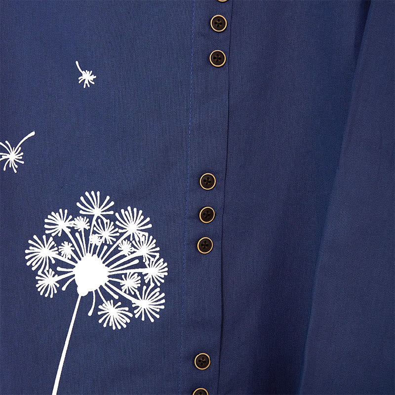 Koszula z długim rękawem i okrągłym dekoltem Buddha Stones Casual Dandelion Cotton Linen Women's Shirts - image 7