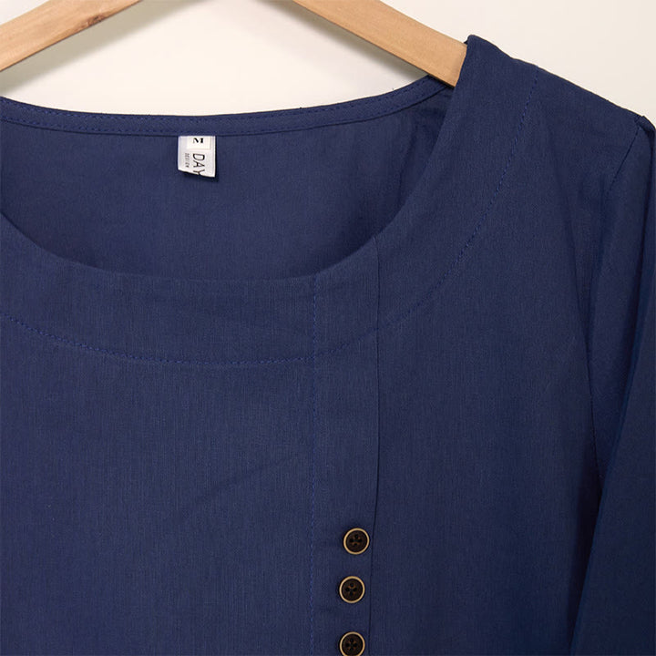 Koszula z długim rękawem i okrągłym dekoltem Buddha Stones Casual Dandelion Cotton Linen Women's Shirts