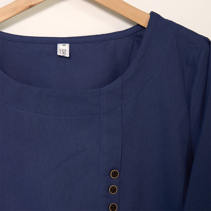 Koszula z długim rękawem i okrągłym dekoltem Buddha Stones Casual Dandelion Cotton Linen Women's Shirts - image 3