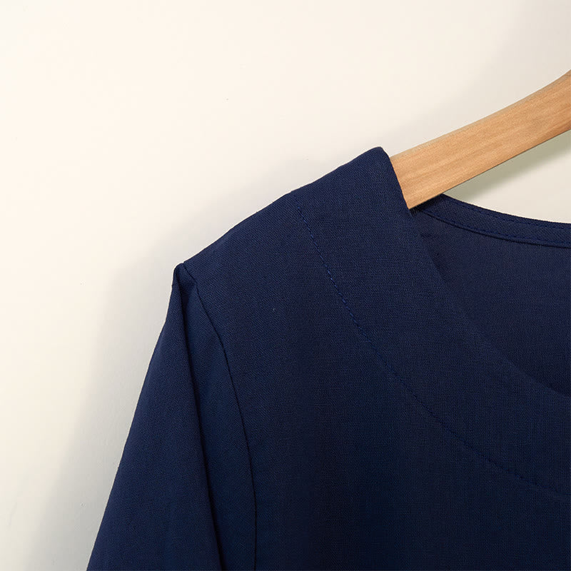 Koszula z długim rękawem i okrągłym dekoltem Buddha Stones Casual Dandelion Cotton Linen Women's Shirts - image 2