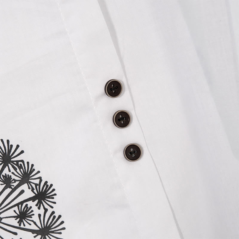 Koszula z długim rękawem i okrągłym dekoltem Buddha Stones Casual Dandelion Cotton Linen Women's Shirts - image 11