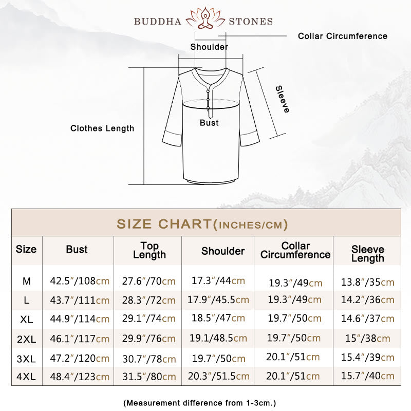 Buddha Stones Jednolity Kolor Tradycyjny T-shirt z krótkim rękawem Spodnie Odzież Męska Zestaw - image 4