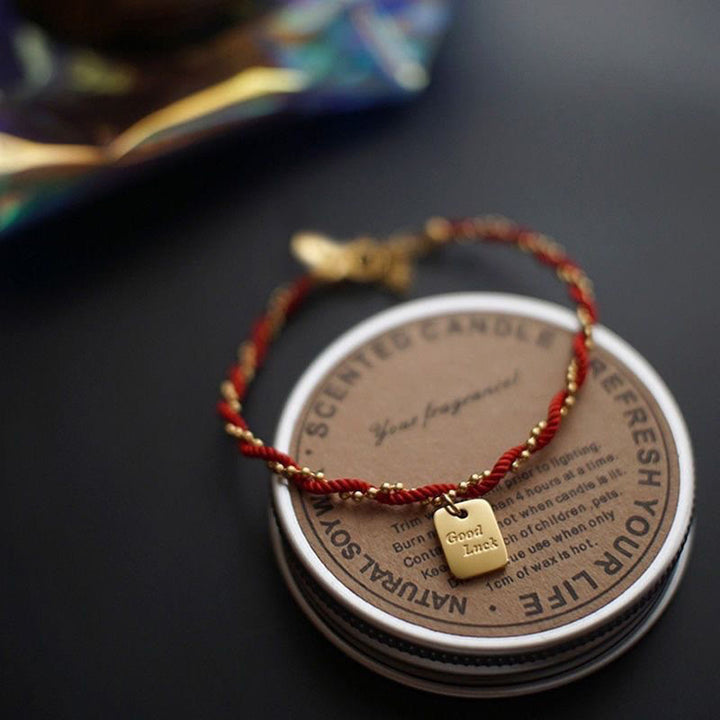 Bransoletka Buddha Stones Red String Gold Plated z miedzi Good Lucky Strength