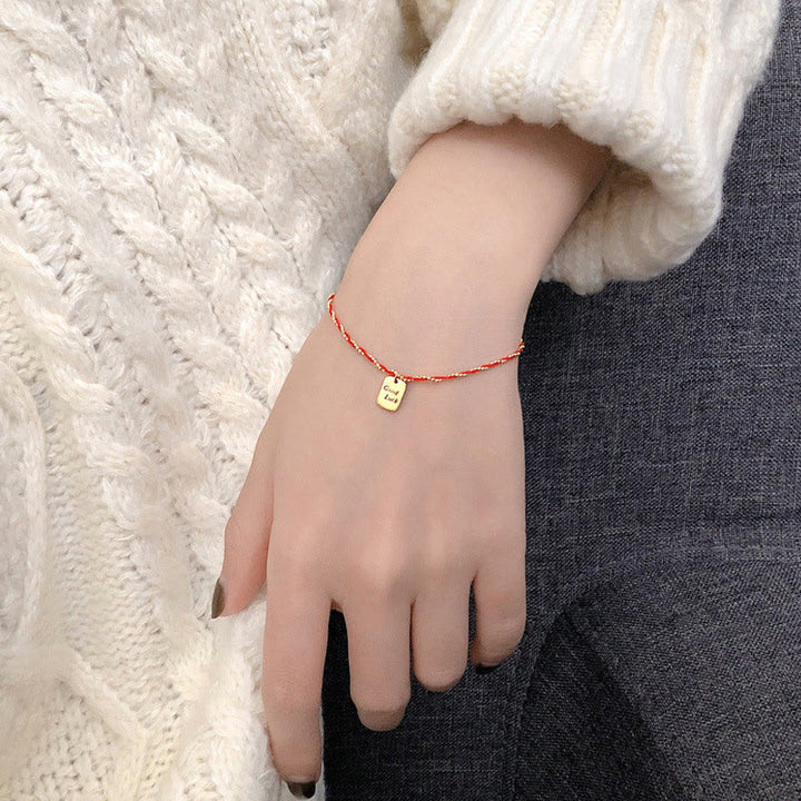 Bransoletka Buddha Stones Red String Gold Plated z miedzi Good Lucky Strength