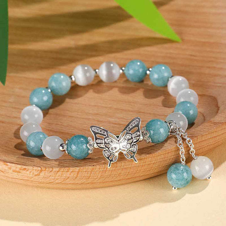 Buddha Stones Chryzoberyl Kocie Oko Chalcedon Motyl Miłość Bransoletka