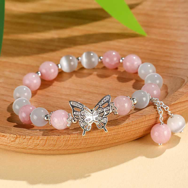 Buddha Stones Chryzoberyl Kocie Oko Chalcedon Motyl Miłość Bransoletka