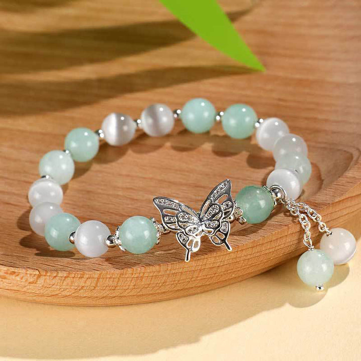 Buddha Stones Chryzoberyl Kocie Oko Chalcedon Motyl Miłość Bransoletka