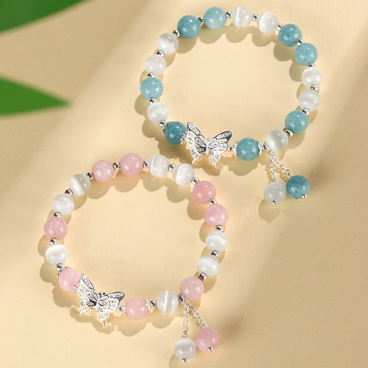 Buddha Stones Chryzoberyl Kocie Oko Chalcedon Motyl Miłość Bransoletka
