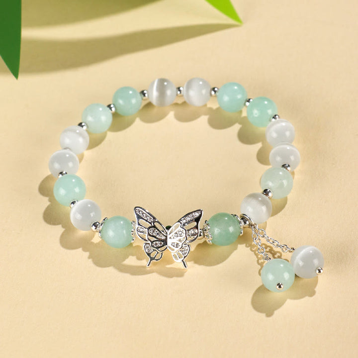 Buddha Stones Chryzoberyl Kocie Oko Chalcedon Motyl Miłość Bransoletka