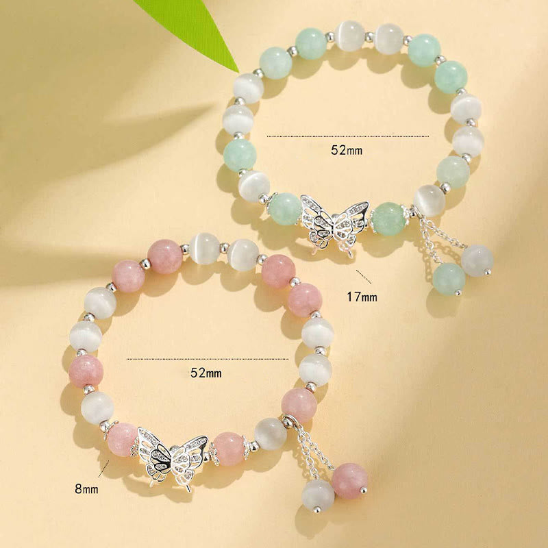 Buddha Stones Chryzoberyl Kocie Oko Chalcedon Motyl Miłość Bransoletka