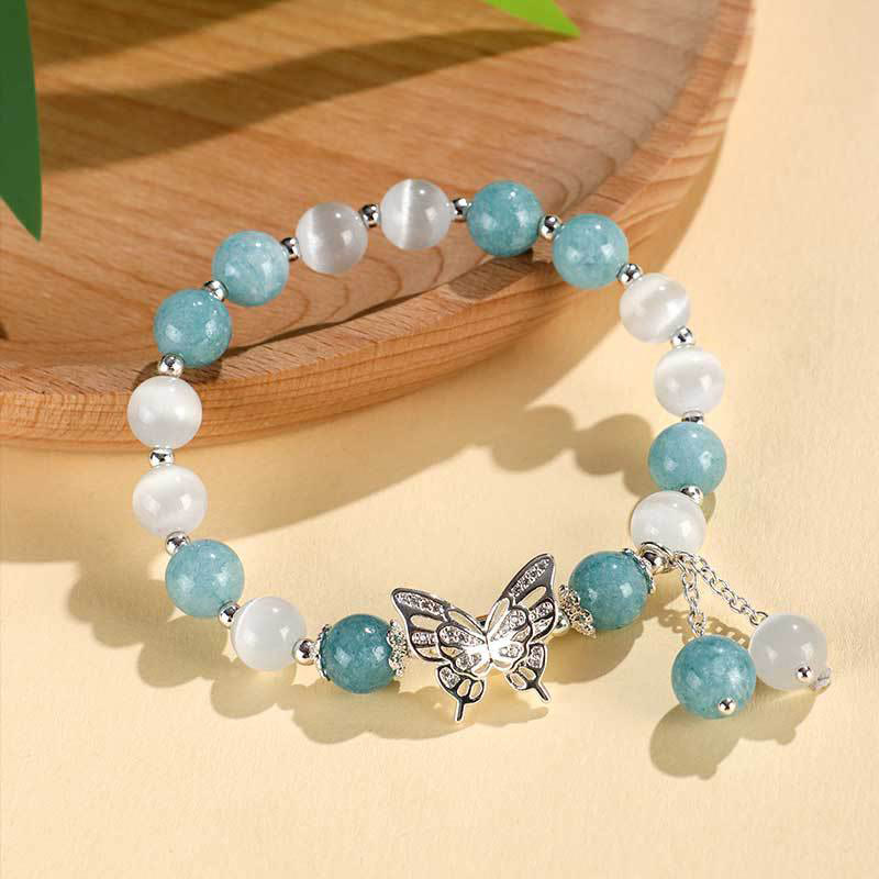 Buddha Stones Chryzoberyl Kocie Oko Chalcedon Motyl Miłość Bransoletka