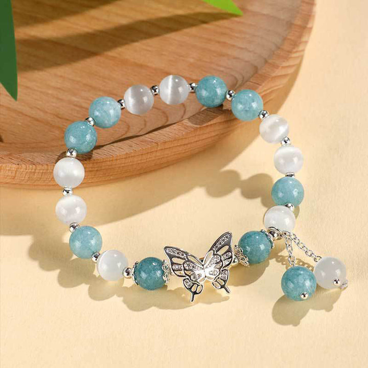 Buddha Stones Chryzoberyl Kocie Oko Chalcedon Motyl Miłość Bransoletka