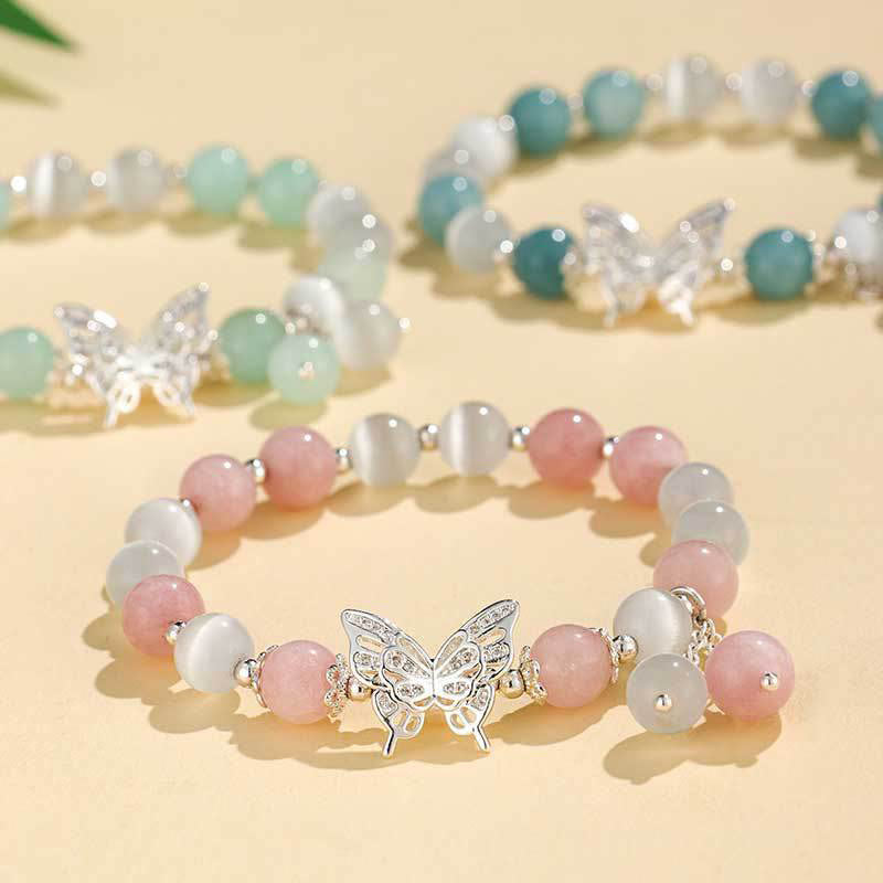 Buddha Stones Chryzoberyl Kocie Oko Chalcedon Motyl Miłość Bransoletka