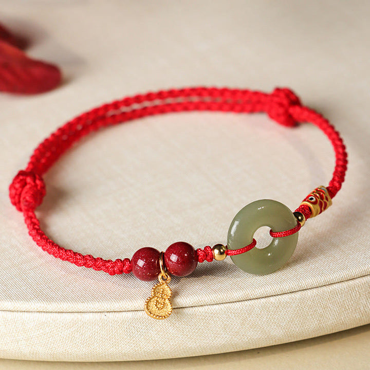 Buddha Stones Czerwony Sznurek Czarny Sznurek Hetian Jade Peace Buckle Cinnabar 925 Srebrna Bransoletka Ochronna