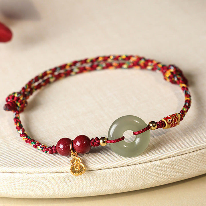 Buddha Stones Czerwony Sznurek Czarny Sznurek Hetian Jade Peace Buckle Cinnabar 925 Srebrna Bransoletka Ochronna