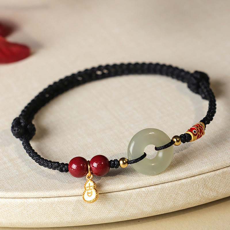 Buddha Stones Czerwony Sznurek Czarny Sznurek Hetian Jade Peace Buckle Cinnabar 925 Srebrna Bransoletka Ochronna