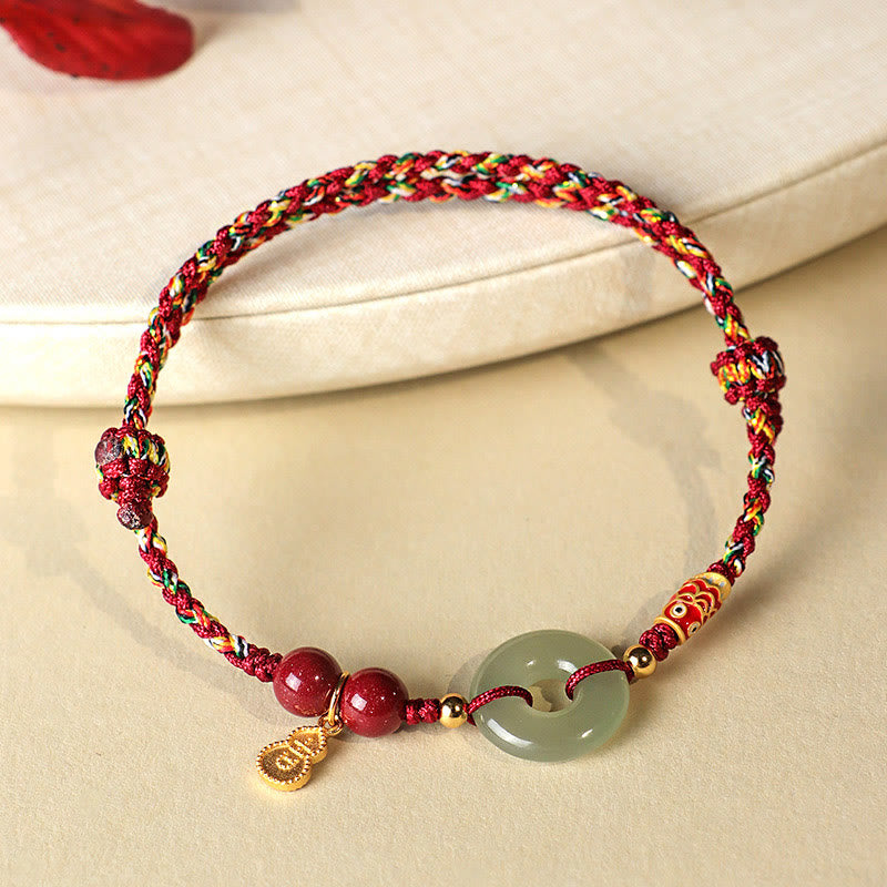 Buddha Stones Czerwony Sznurek Czarny Sznurek Hetian Jade Peace Buckle Cinnabar 925 Srebrna Bransoletka Ochronna