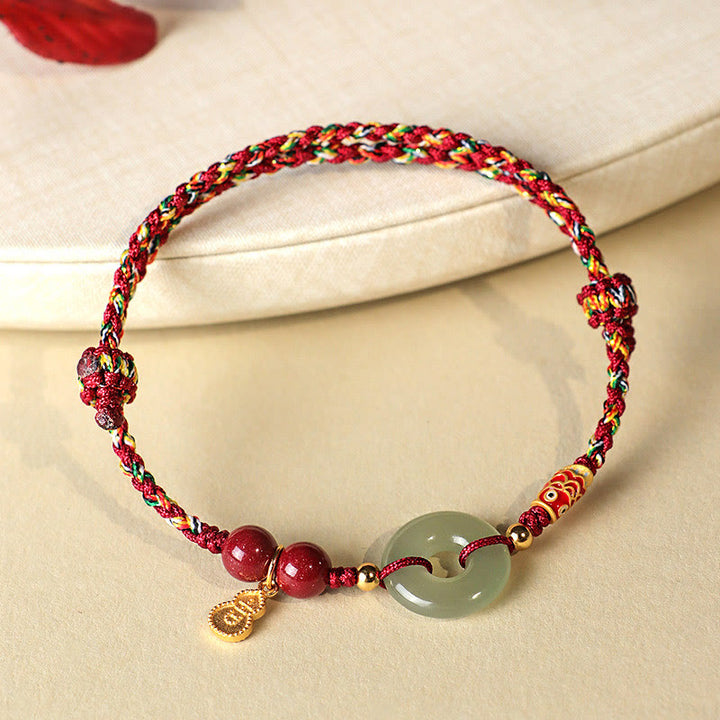 Buddha Stones Czerwony Sznurek Czarny Sznurek Hetian Jade Peace Buckle Cinnabar 925 Srebrna Bransoletka Ochronna